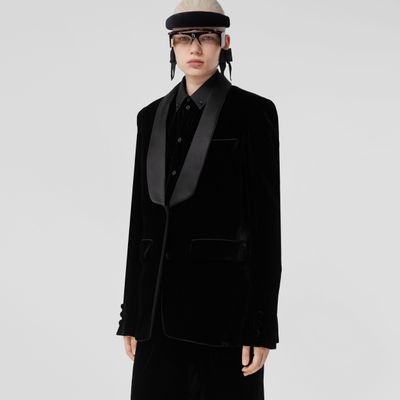 Silk Satin Trim Velvet Tailored Jacket Black - Women | Burberry® Official