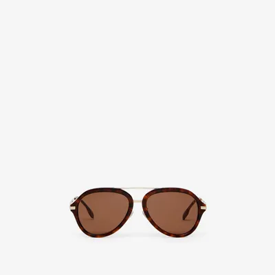 Stripe Pilot Sunglasses in Dark tortoiseshell - Men | Burberry® Official