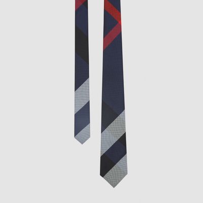 Classic Cut Exaggerated Check Silk Tie in Navy - Men | Burberry® Official