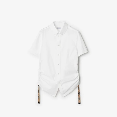 Check Trim Cotton Shirt in Optic white - Women | Burberry® Official
