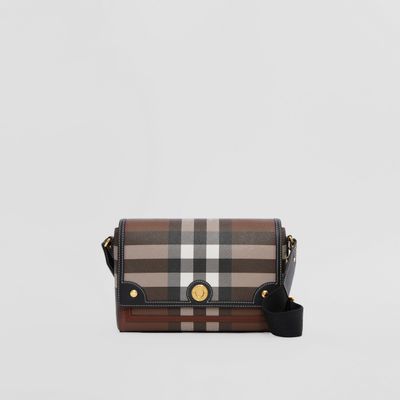 Check and Leather Note Crossbody Bag in Dark Birch Brown - Women | Burberry® Official