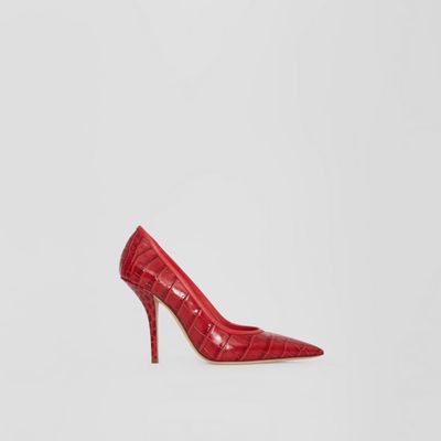 Embossed Leather Point-toe Pumps Dark Carmine - Women | Burberry® Official