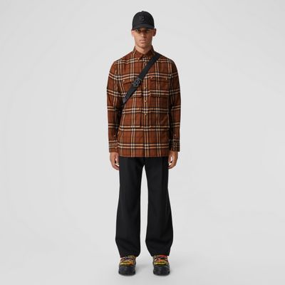 Blurred Check Cotton Shirt Dark Birch Brown - Men | Burberry® Official