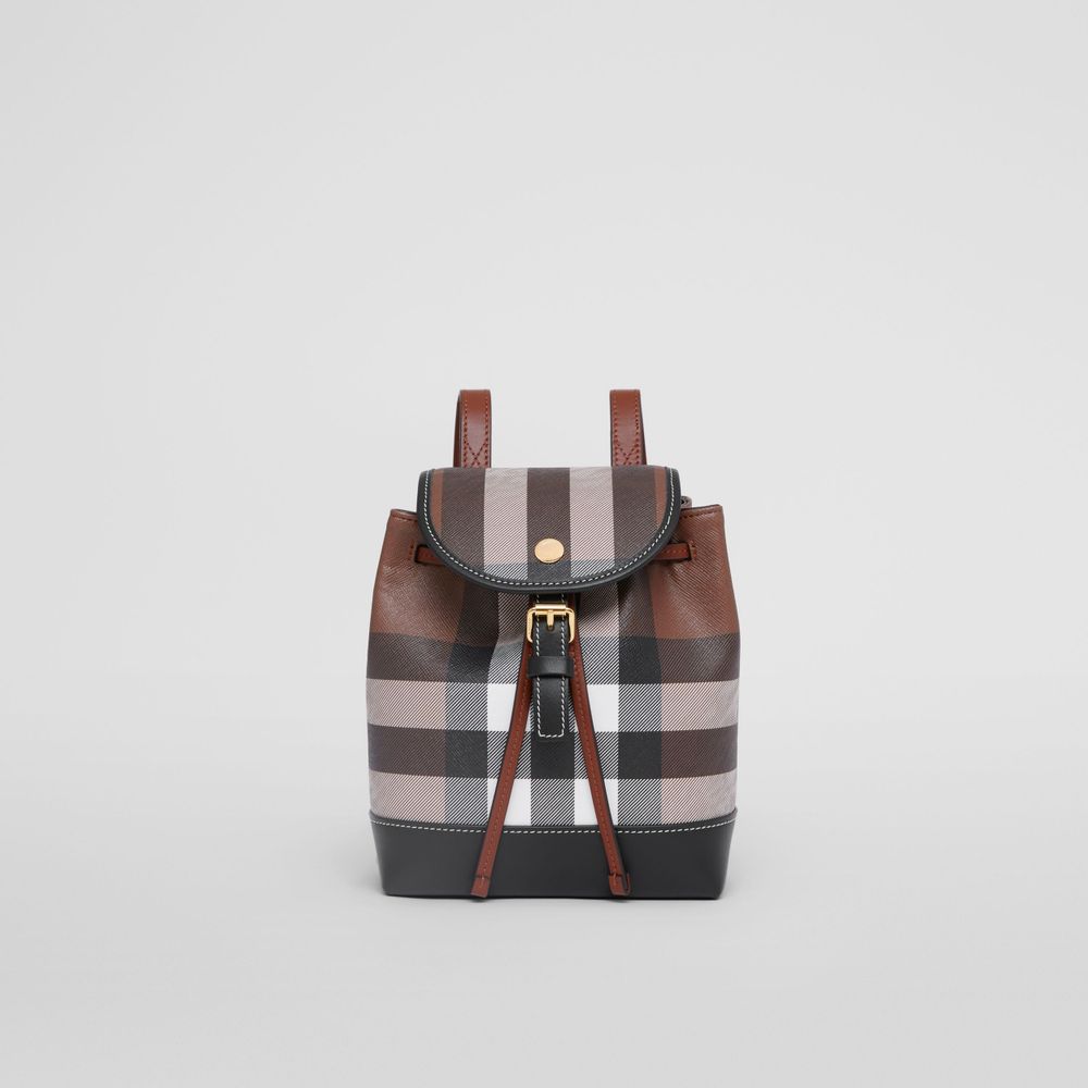 Check and Leather Micro Backpack in Dark Birch Brown - Women | Burberry® Official