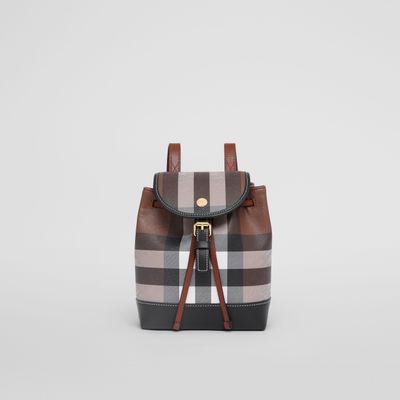 Check and Leather Micro Backpack in Dark Birch Brown - Women | Burberry® Official