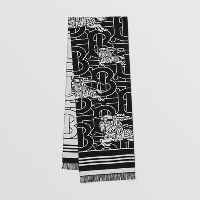 Montage Wool Silk Jacquard Scarf in Black | Burberry® Official