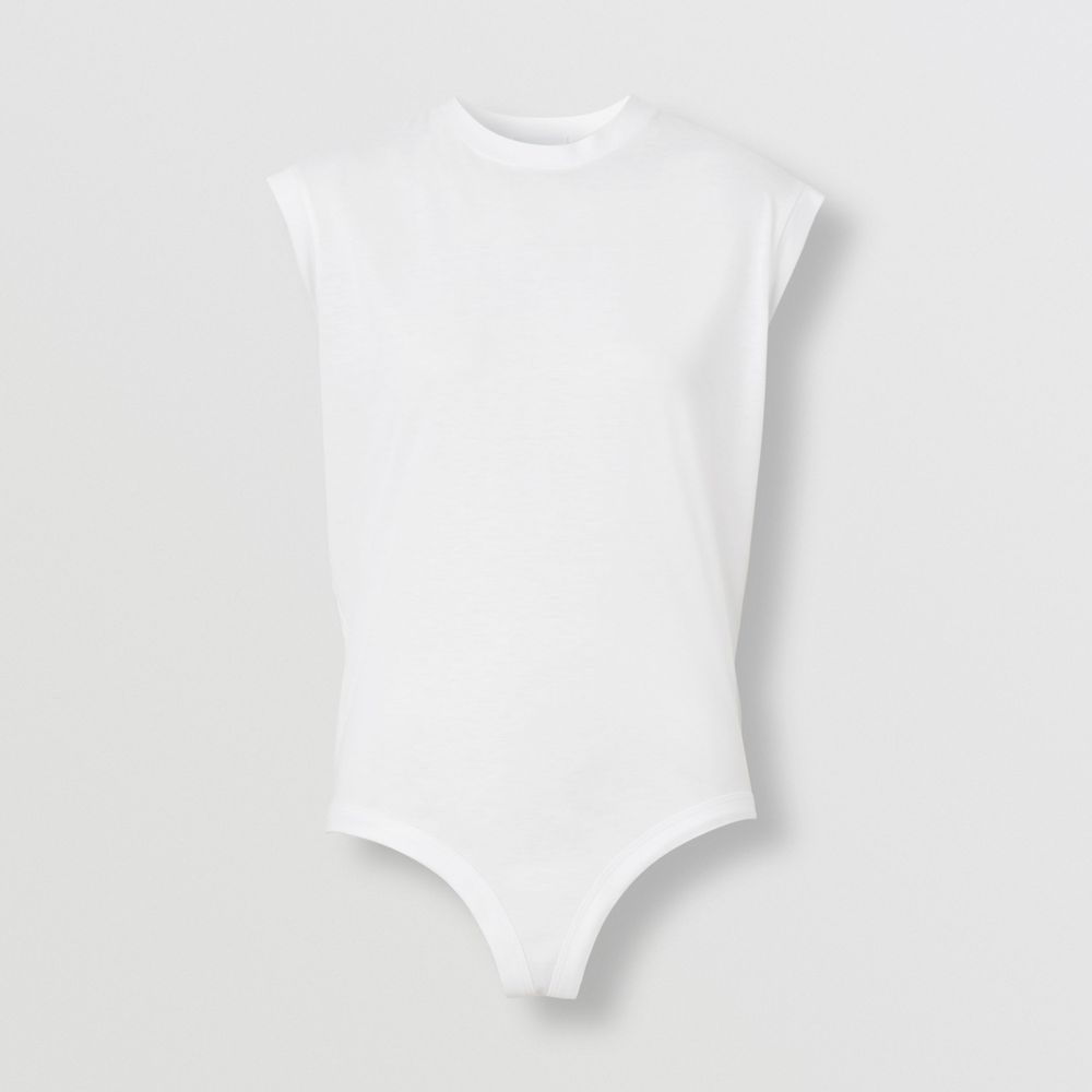 Sleeveless Silk Jersey Bodysuit Cool White - Women | Burberry® Official
