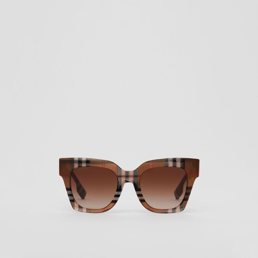 Check Square Frame Sunglasses in Birch Brown - Women | Burberry® Official