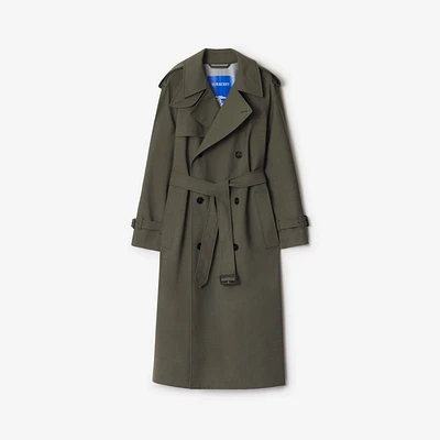 Long Stretch Wool Trench Coat in Moss melange - Women, Nylon, Technical | Burberry® Official