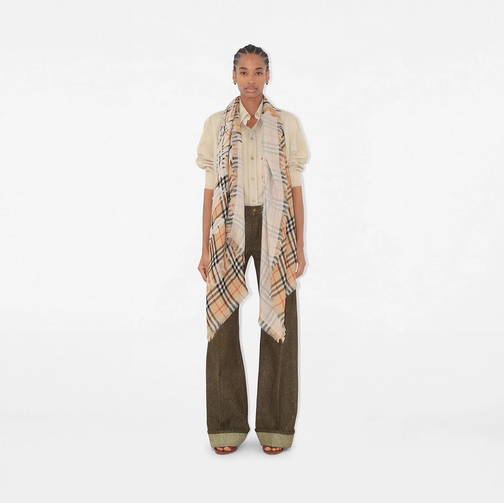 Wide EKD Check Wool Scarf in Sand | Burberry® Official