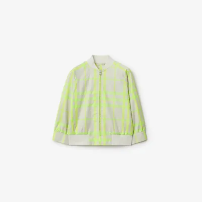 Check Cotton Blend Bomber Jacket in Vivid lime | Burberry® Official