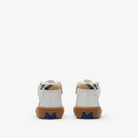 Check and Leather High-top Sneakers in Sand