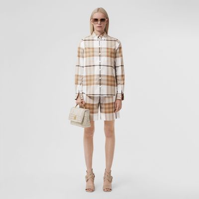 Check Cotton Shorts Frosted White - Women | Burberry® Official