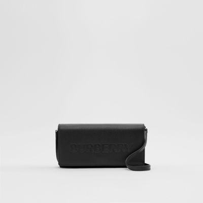 Logo Embossed Leather Wallet with Strap in Black - Women | Burberry® Official