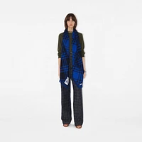 Wide Check Wool Silk Scarf in Ink/blue | Burberry® Official