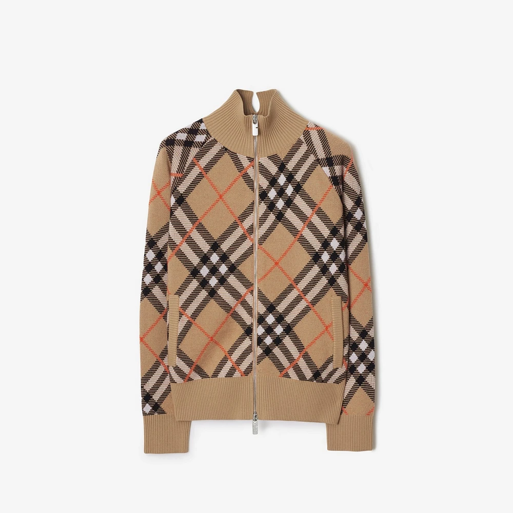 Check Wool Mohair Blend Jacket in Sand - Women, Nylon | Burberry® Official