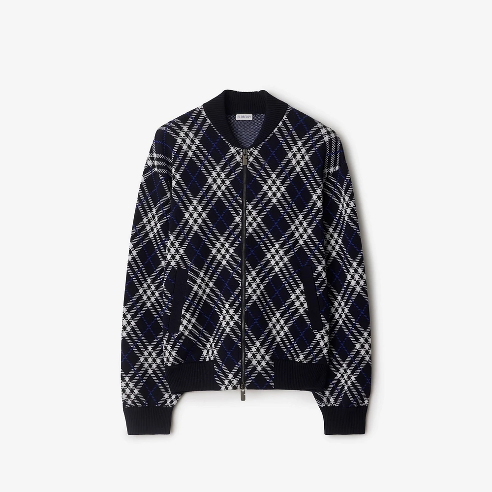 Check Wool Blend Bomber Jacket in Ink blue - Men | Burberry® Official