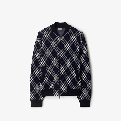Check Wool Blend Bomber Jacket in Ink - Men | Burberry® Official