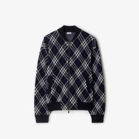 Check Wool Blend Bomber Jacket in Ink blue - Men | Burberry® Official
