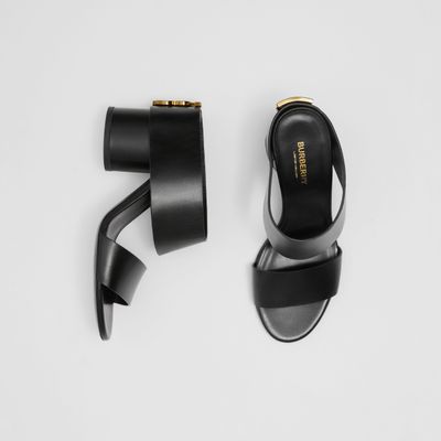 Monogram Motif Leather Block-heel Sandals Black - Women | Burberry® Official
