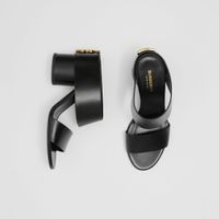 Monogram Motif Leather Block-heel Sandals Black - Women | Burberry® Official