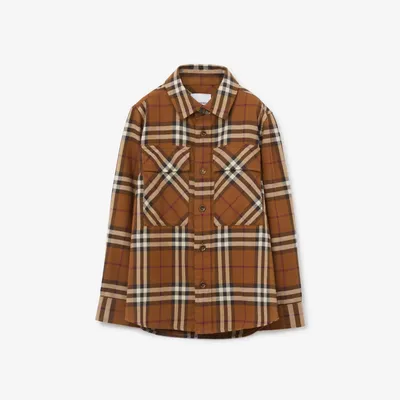 Check Cotton Flannel Shirt in Dark Birch Brown | Burberry® Official