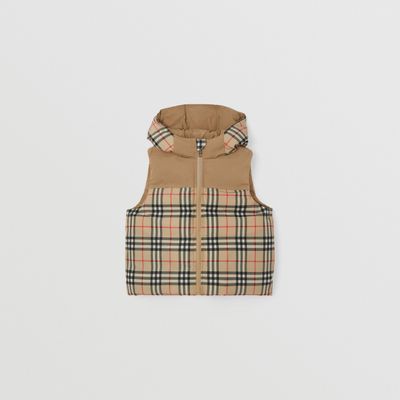 Reversible Check Hooded Puffer Gilet Archive Beige | Burberry® Official