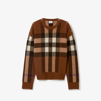 Check Wool Cashmere Sweater in Dark birch brown - Women | Burberry® Official