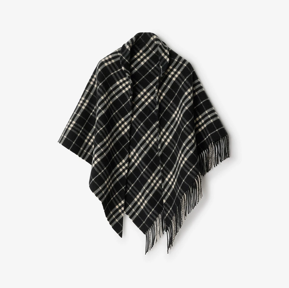 Check Wool Cashmere Cape in Black/calico | Burberry® Official