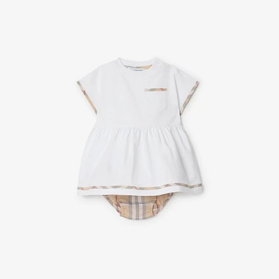 Check Trim Cotton Dress with Bloomers in White - Children | Burberry® Official