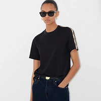Check Trim Cotton T-shirt in Black - Women | Burberry® Official