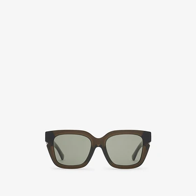 Inlaid Check Square Sunglasses in Dark khaki - Women | Burberry® Official