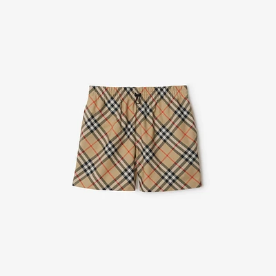 Check Shorts in Sand - Women, Nylon | Burberry® Official