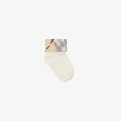 Check Trim Cotton Blend Socks in White - Children | Burberry® Official