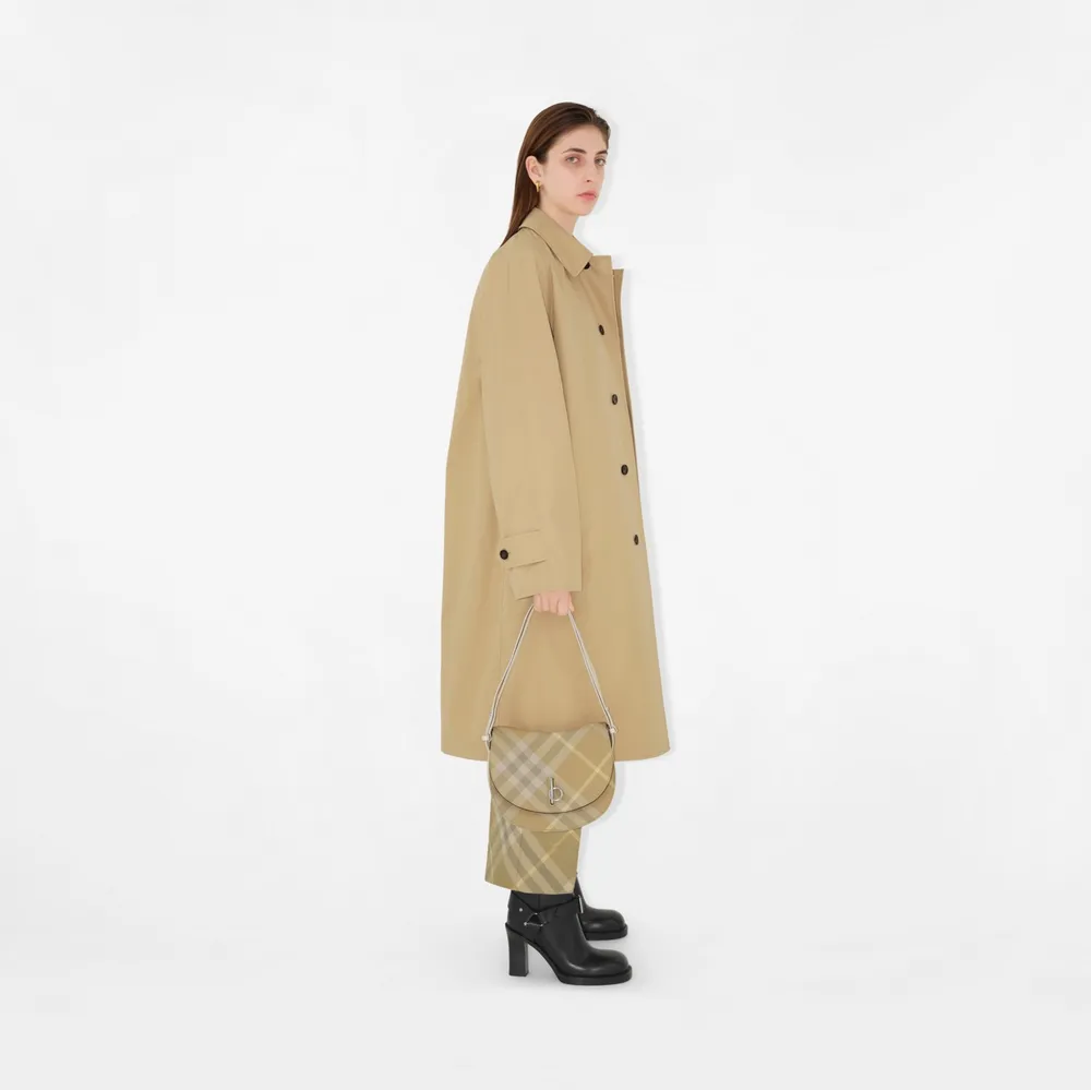 Long Cotton Blend Car Coat in Flax - Women, Cotton Gabardine | Burberry® Official