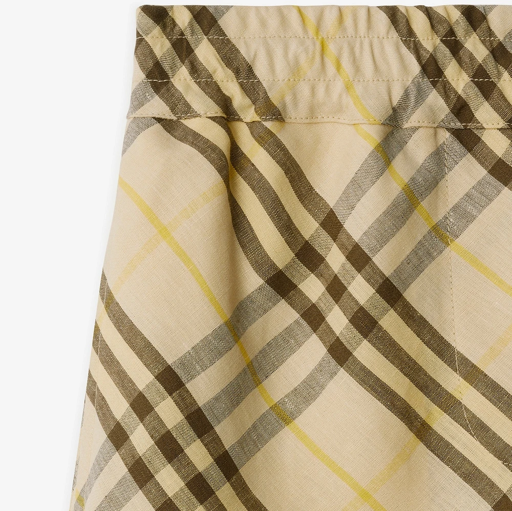Check Linen Shorts in Wheat - Women, Nylon | Burberry® Official