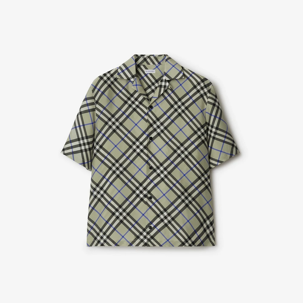 Oversized Check Silk Shirt in Lichen - Men | Burberry® Official