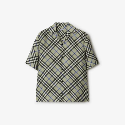 Oversized Check Silk Shirt in Lichen - Men | Burberry® Official