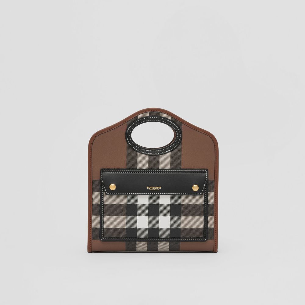 Check and Leather Mini Pocket Bag in Dark Birch Brown - Women | Burberry® Official