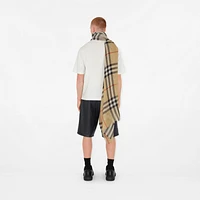 Wide Reversible Check Wool Silk Scarf in Sand/lichen | Burberry® Official
