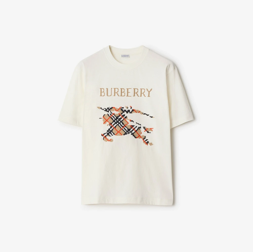 Cross Stitch EKD​ Cotton T-shirt in Chalk - Men | Burberry® Official