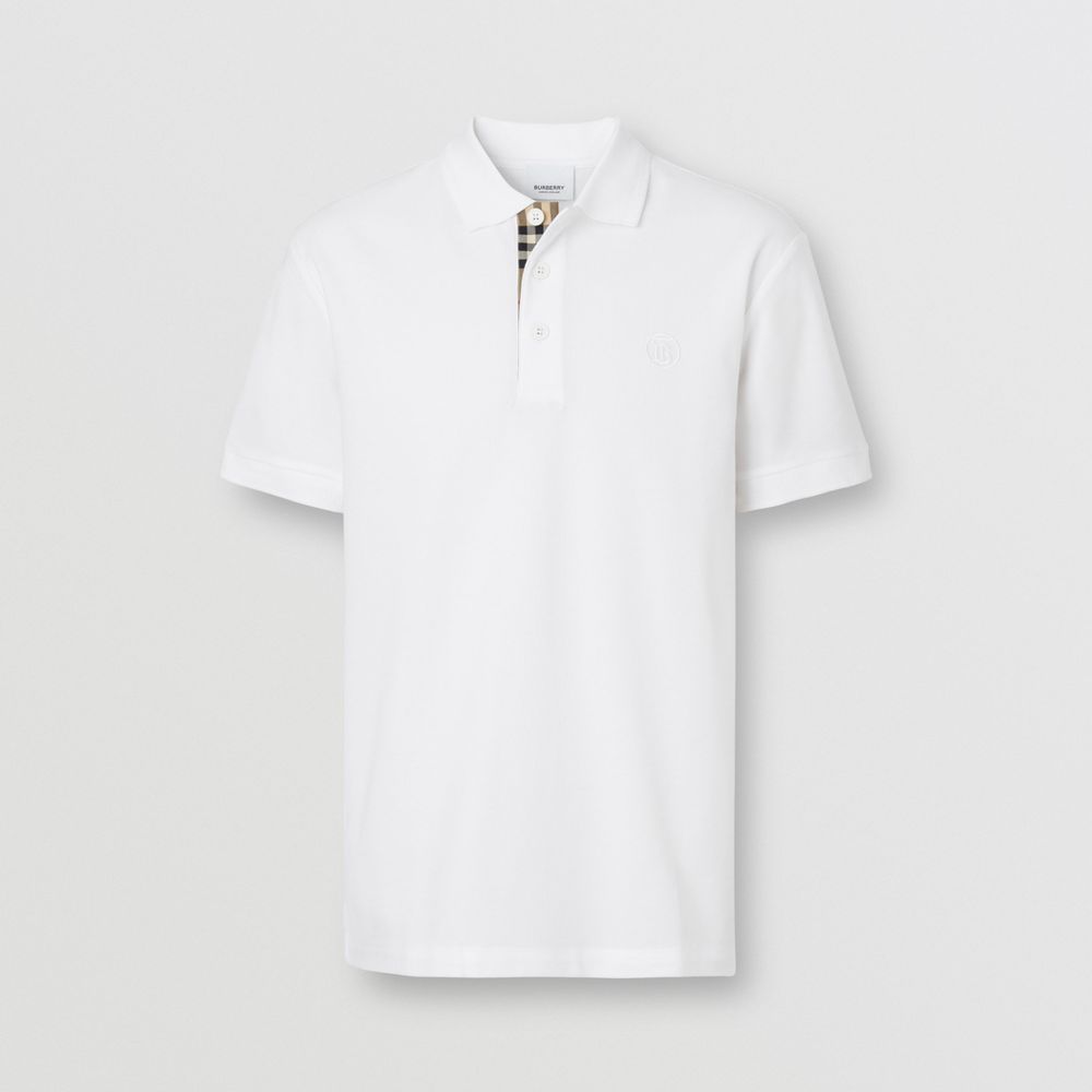 Monogram Motif Cotton Piqué Polo Shirt White - Men | Burberry® Official