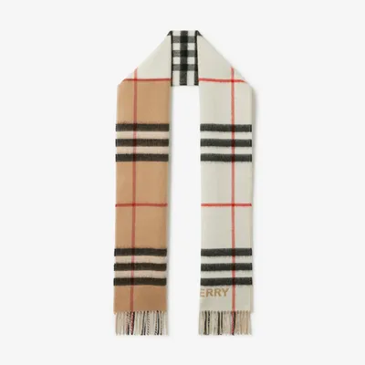 Check Cashmere Silk Blend Tweed Scarf in Archive Beige