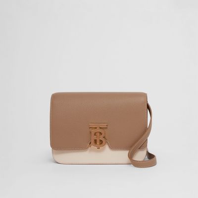 Two-tone Grainy Leather Small TB Bag in Camel/alabaster Beige/warm Tan - Women | Burberry® Official