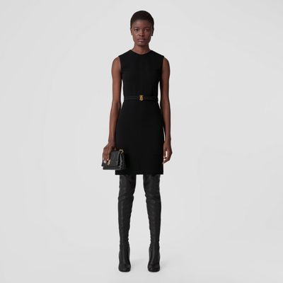 Sleeveless Monogram Motif Belted Dress Black - Women | Burberry® Official