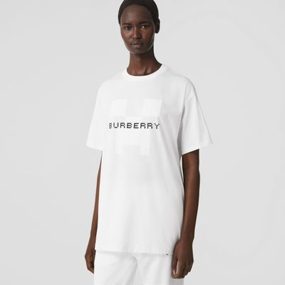 Logo Print Cotton Oversized T-shirt White - Women | Burberry® Official