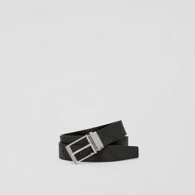 Reversible Charcoal Check and Leather Belt Charcoal/silver - Men | Burberry® Official
