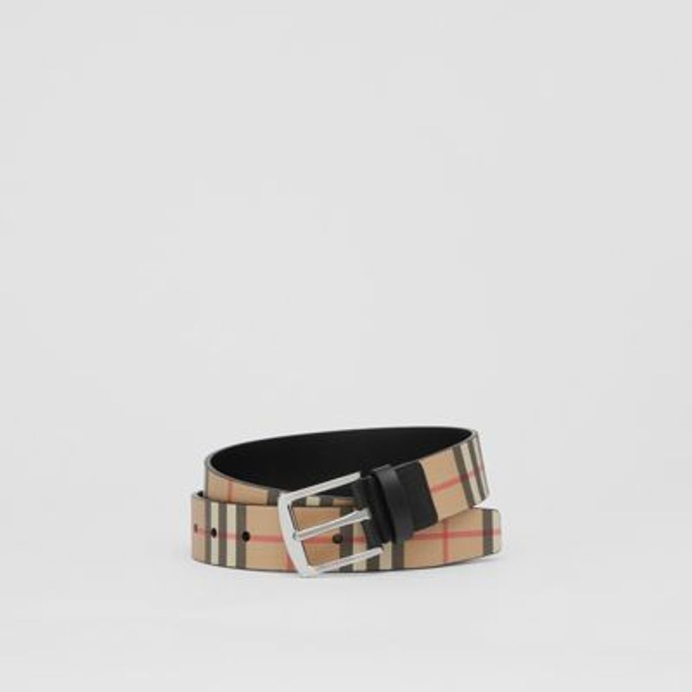 Vintage Check E-canvas and Leather Belt Archive Beige - Men | Burberry United States