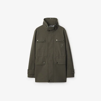 Stretch Wool Field Jacket in Moss melange - Women, Nylon, Technical | Burberry® Official