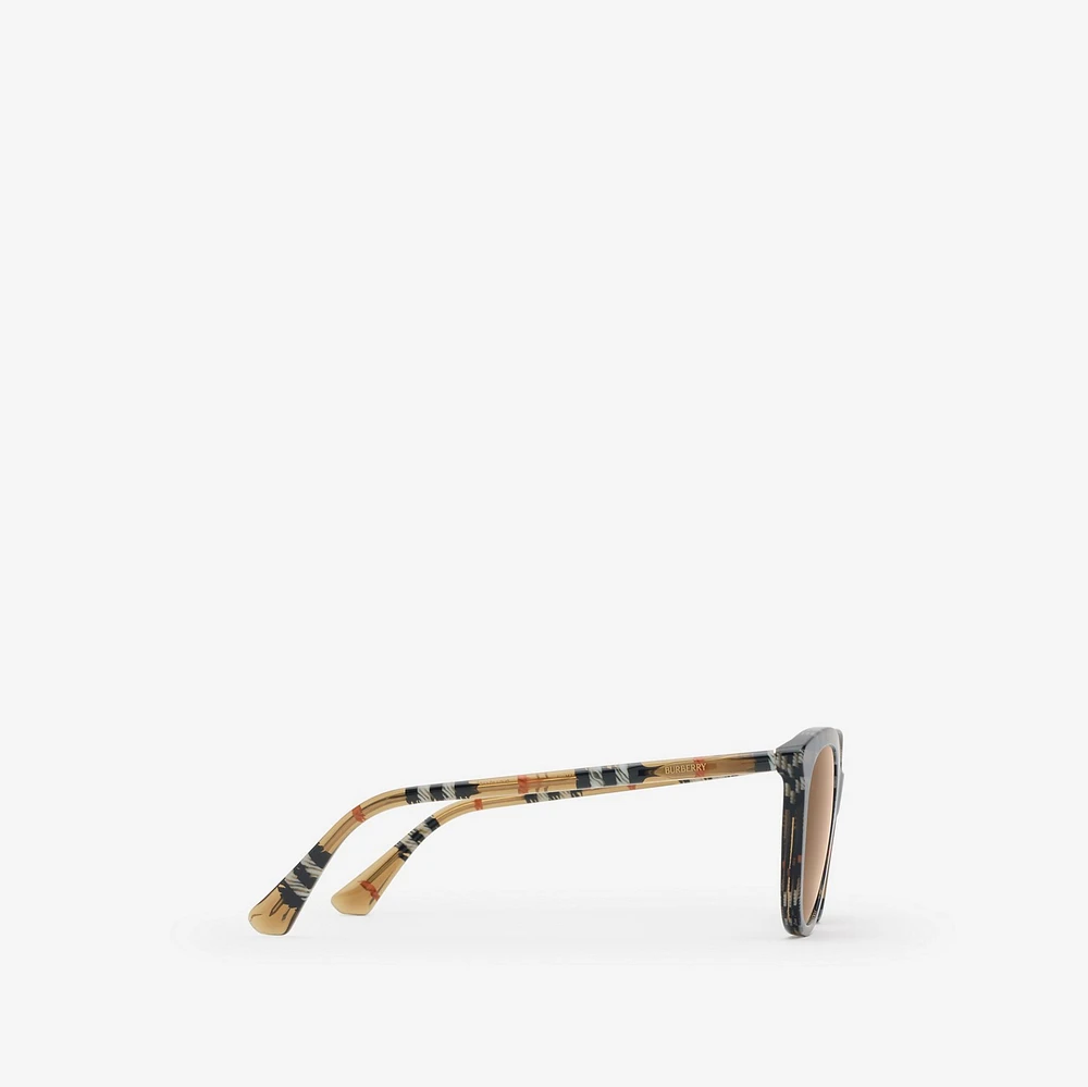 Tubular Check Round Sunglasses in Light sand - Women | Burberry® Official
